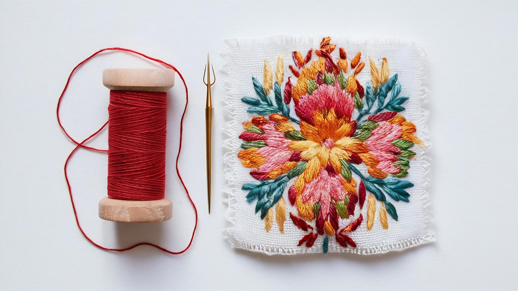Embroidered floral patch on a tote